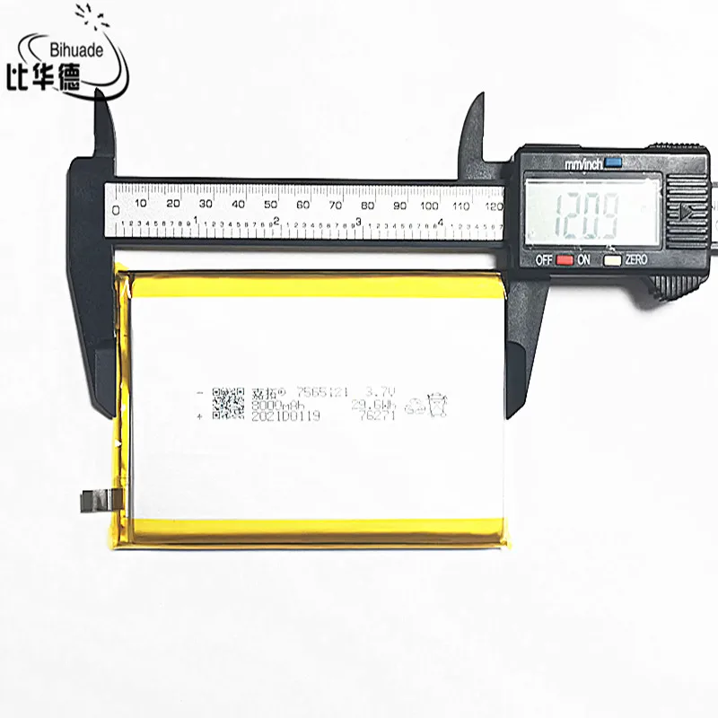 3.7V litowo-polimerowy 8000mAh 7565121 miękki pakiet baterii do zasilania banku głośniki z Bluetooth Tablet DVD baterii