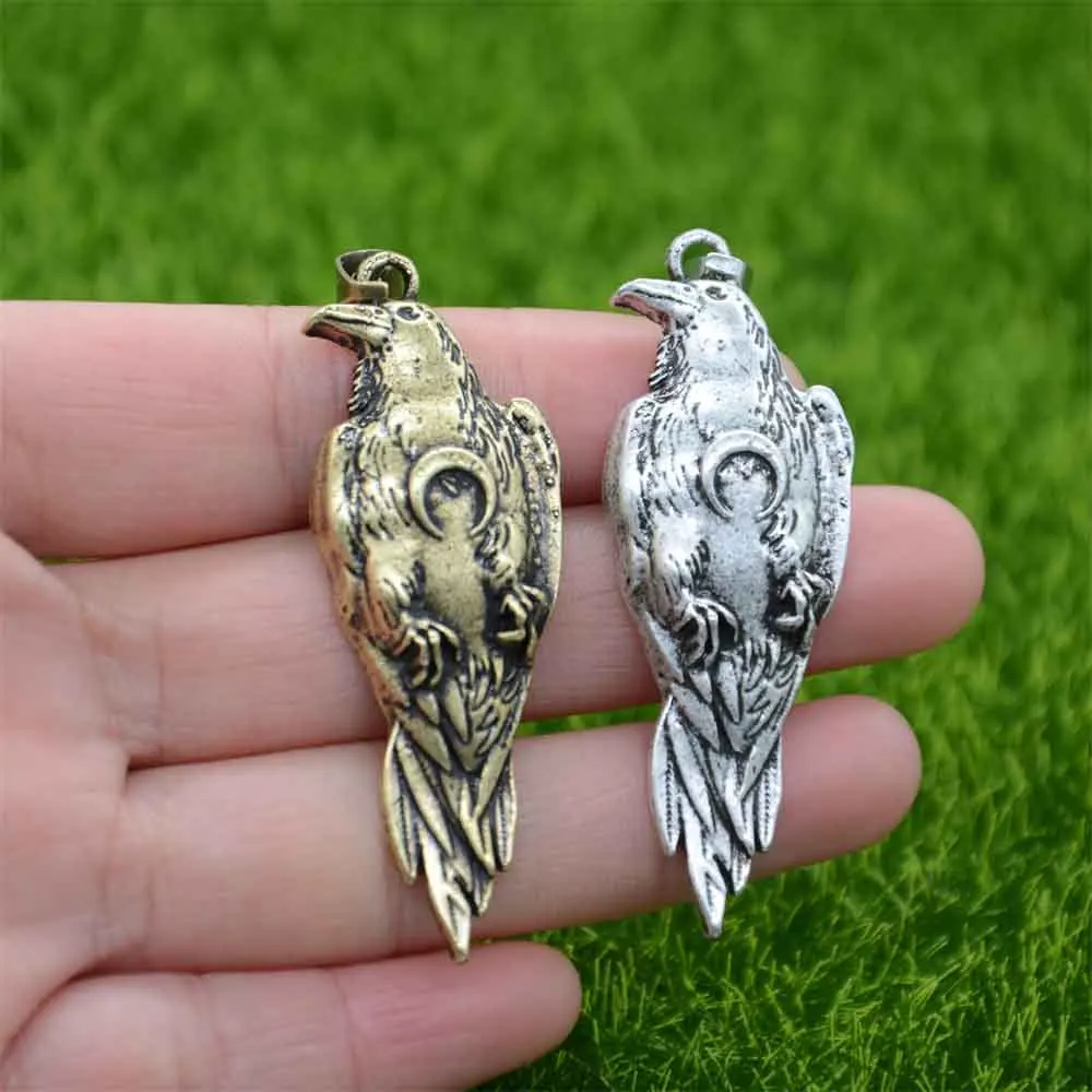Viking Raven Amulet With Crescent Moon Symbol Wicca Talisman Jewlery Crow Bird Pendants Necklaces Mens Womens Gifts