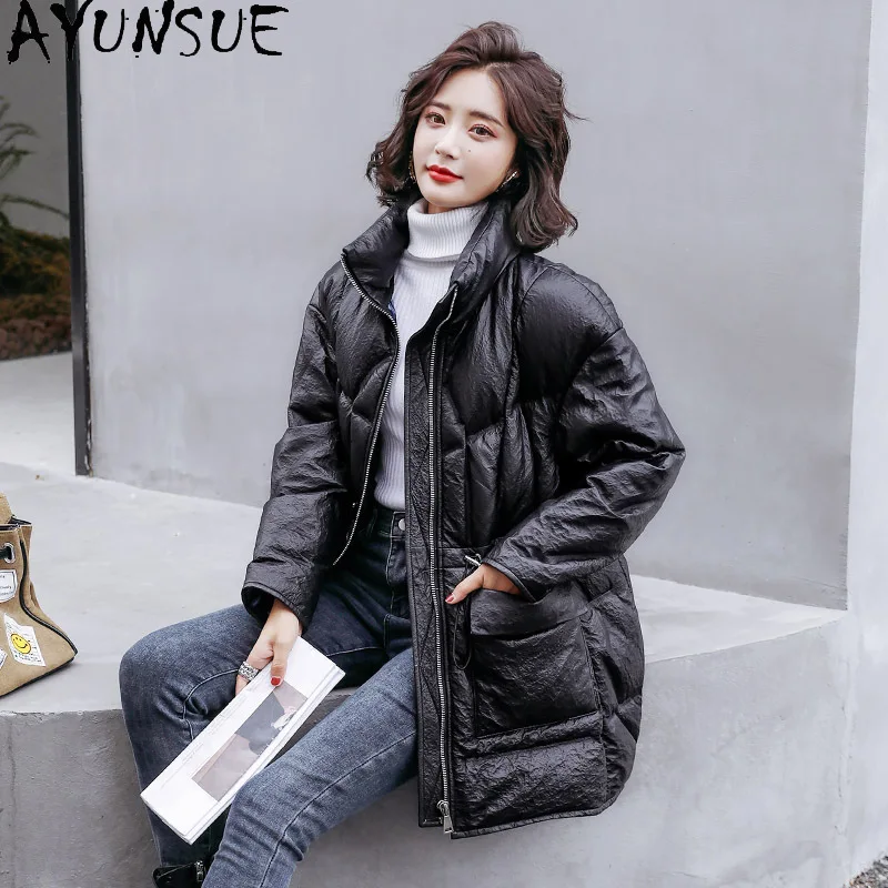 AYUNSUE 2020 Genuine Leather Jacket Women Korean Sheepskin Coat Female 90% White Duck Down Jackets Winter Parkas Femme Veste