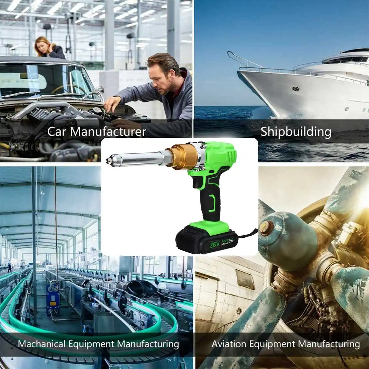 26V Cordless Electric Rivet Gun 2.1mm Portable Electric Blind Riveter Screwdriver Rvet Nut With LED Light Rechargeable Battery