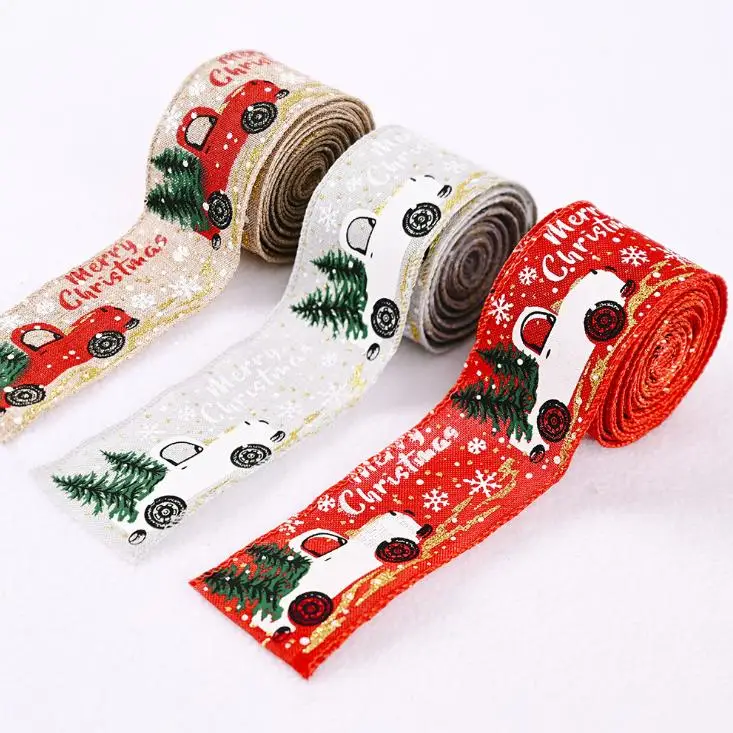 

Burlap Ribbon Christmas Gift Wrapping Rope With Car Partern for Crafts Party Decoration Floral Bows Length 196.9 Inche 10pcs/lot