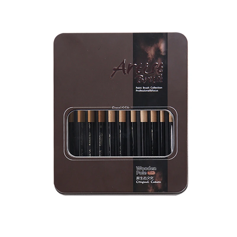 Lot de 12 pinceaux en nylon pour peinture à l\'huile et à l\'aquarelle, boîte en fer, ensemble de pinceaux de peinture d\'artiste en pvc pour peinture