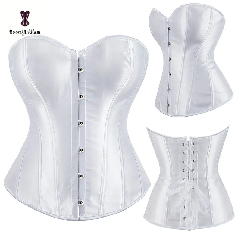 Satin Corset Plus Size Front Buckle Closure Overbust Corselet Gothic Lingerie Black White Pink Purple White Red Sexy Bustier 6XL