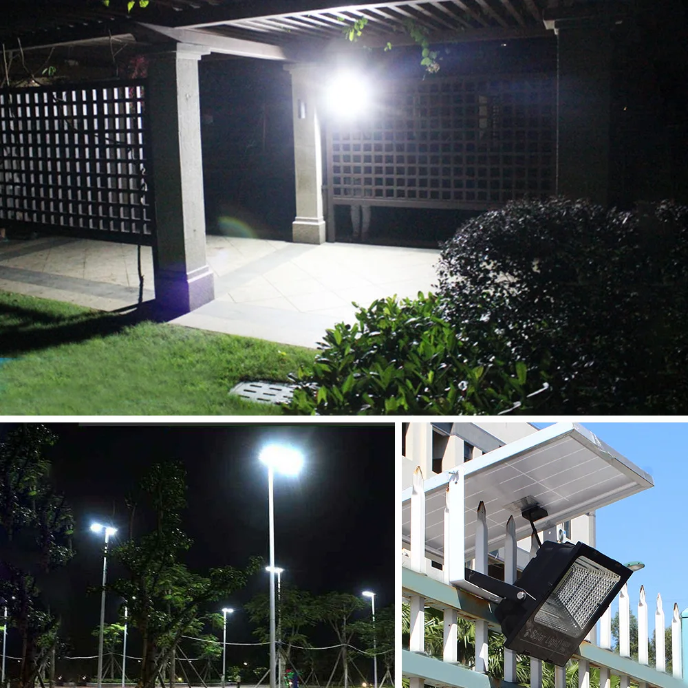 Luci solari a LED Lampada da inondazione per esterni Alimentata dal sole 25W 40W 60W 100W 200W Faretto BSOD Illuminazione bianca per garage stradale da giardino