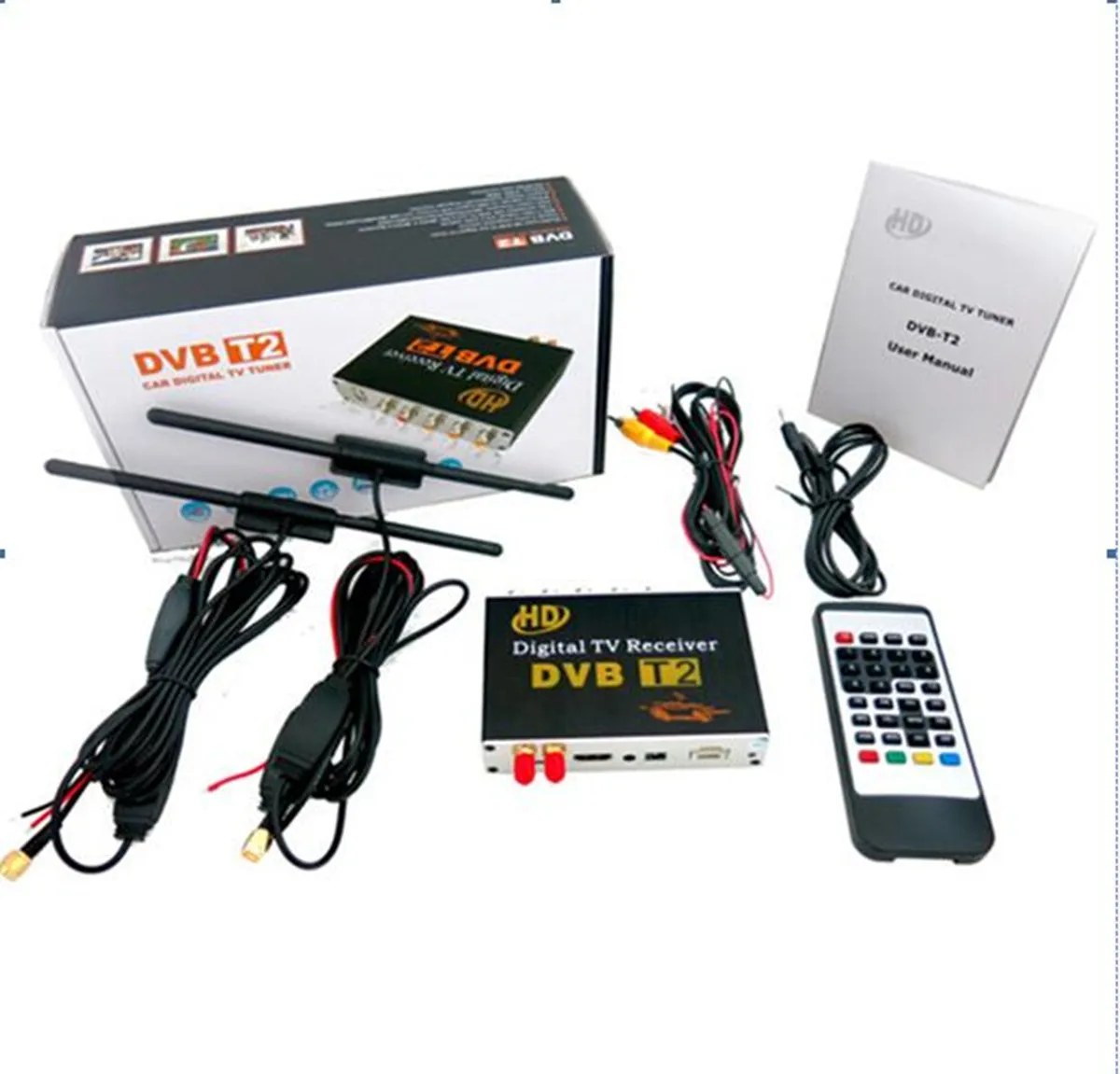 

120-150km/h Double Antenna Car DVB T2 Mobile Digital TV Box External USB DVB-T2 Car TV Receiver Russian&Europe&Southeast Asia