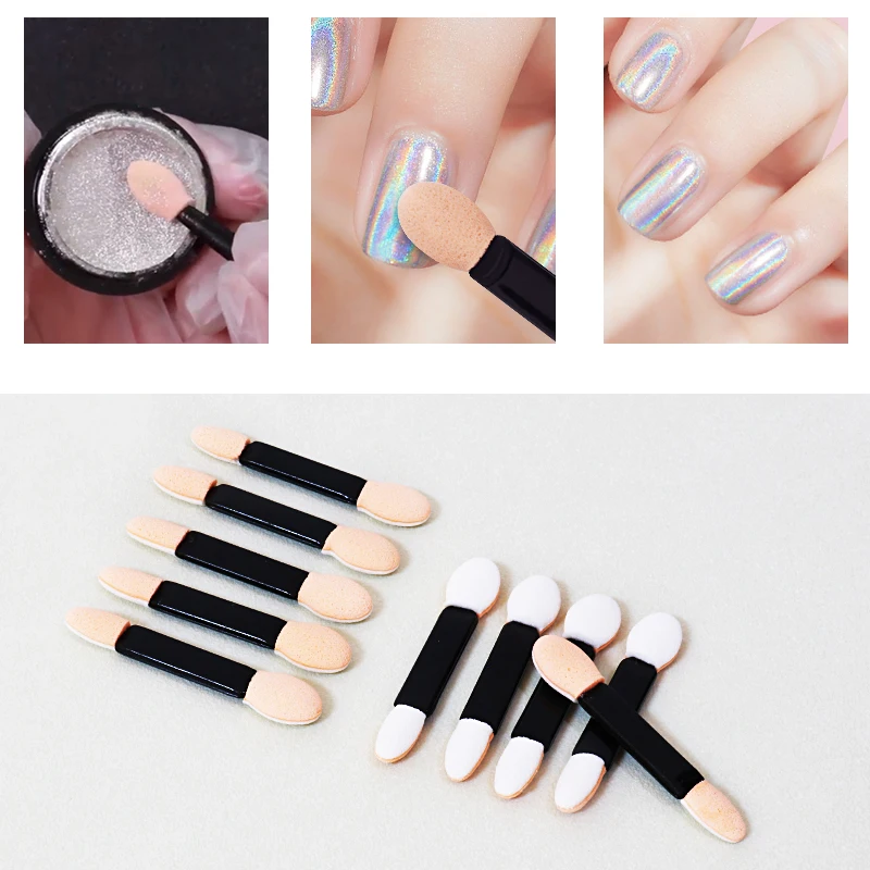 Lurayee Dual Sides Eye Shadow Sponge Applicators Disposable Holographic Chrome Mirror Nail Powder Brush Nail Art Tools