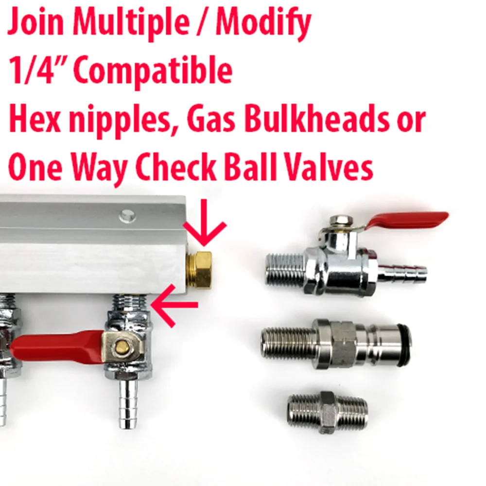Kegland 4 Output / 4 Way 6MM BARB Gas Line Manifold Splitter with Check Valves