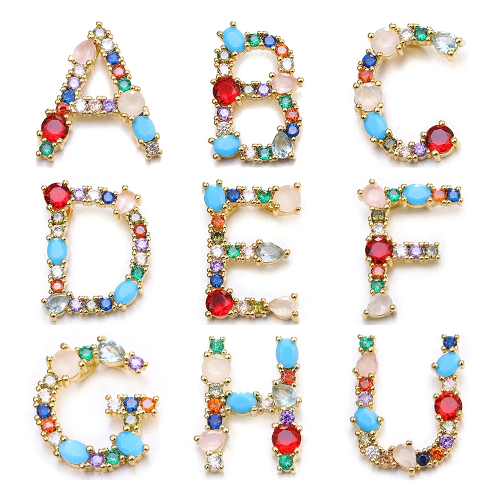 Juya handgefertigte 18K vergoldete Regenbogenkristalle, Opal-Edelsteine, 26 Alphabetbuchstaben, Anfangsbuchstaben-Anhänger für DIY-Namensschmuckherstellung – Detail 1