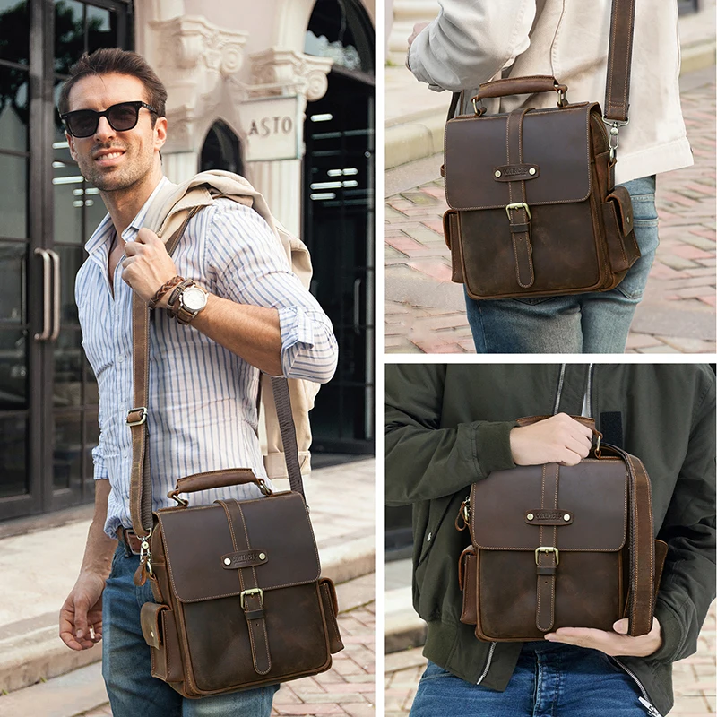 Imagem -03 - Contacts-bolsa do Mensageiro para Homens Crossbody Bolsa Business Casual Bolsa de Ombro Couro Genuíno Marca de Luxo Ipad 10.5