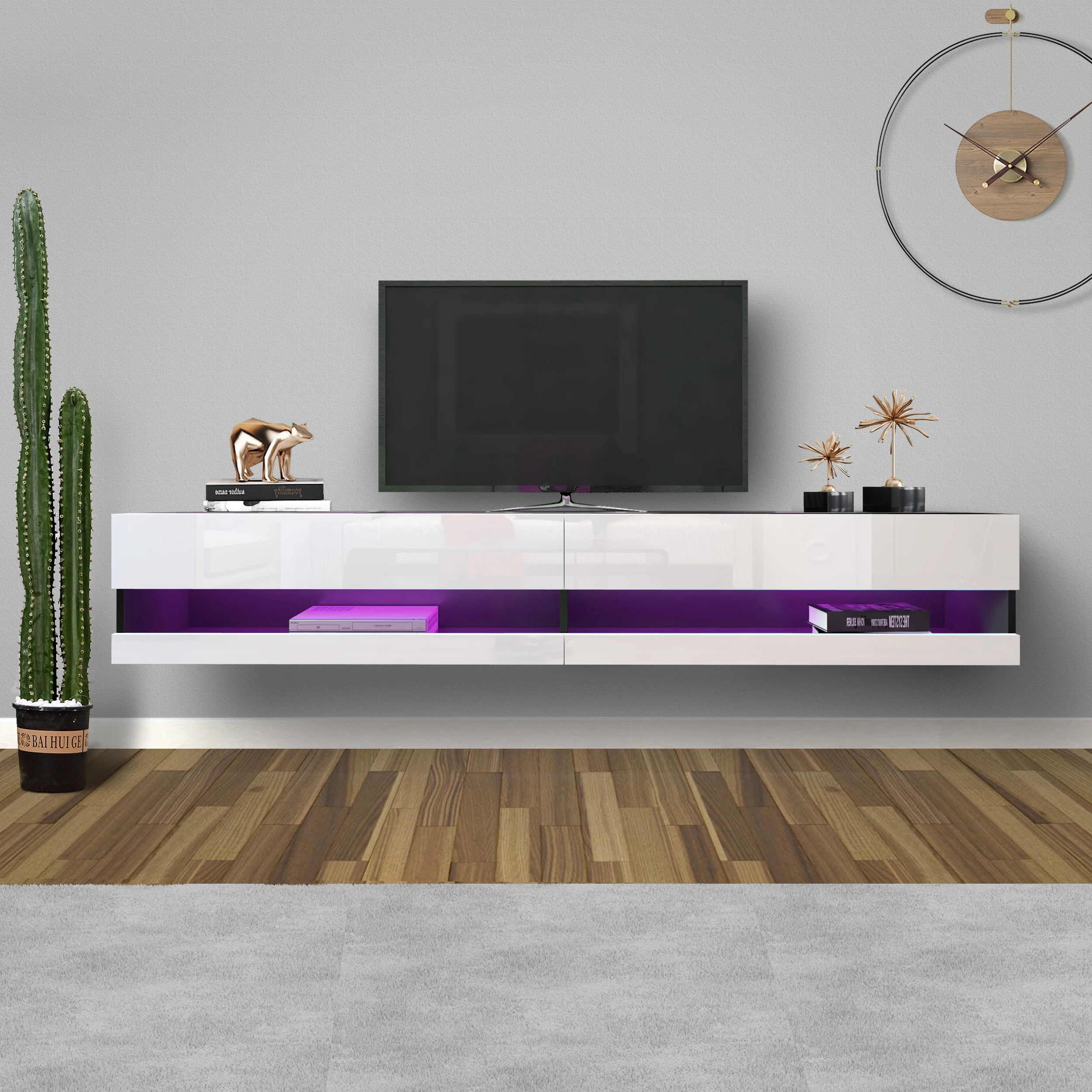 3 Colors TV Stand LED TV Cabinet 180CM Wall Mounted Floating TV Stand with 20 Color LEDs&Large Storage Space[US-W]