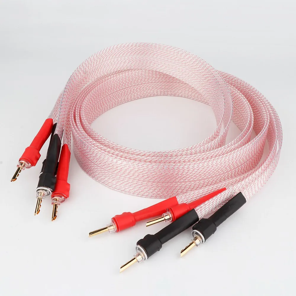 L312 Silver Plated OFC Flat Speaker Cable Flat High End Speaker Cable With Z-type BFA Banana Transparent Cover Audio Banana Plug