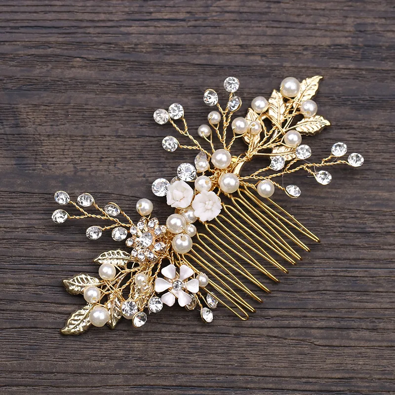 Elegante ouro e prata acessórios de cabelo nupcial grânulo pente acessórios de cabelo nupcial acessórios de vestido de casamento