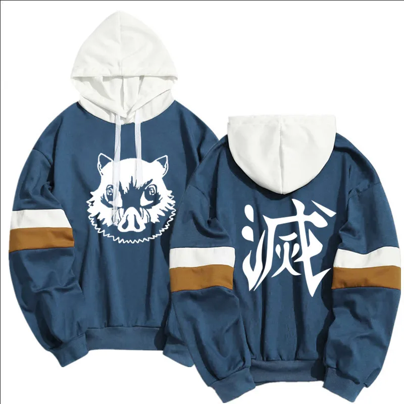 

2021 Anime Demon Slayer Men's Sportswear Hoodie Tanjiro Printing Splicing Double Color Hoodies Sweatshirt Harajuku Thin Clothing