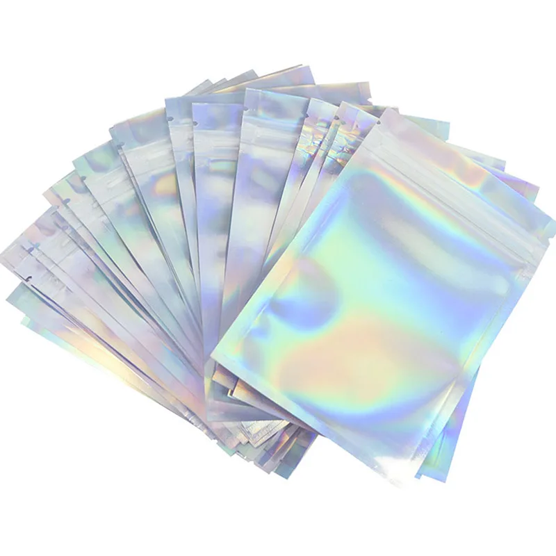 20pcs Iridescent Zip Lock Bags Pouches Cosmetic Plastic Laser Holographic Makeup Storage Bag Hologram Zipper Bags Gift Packaging