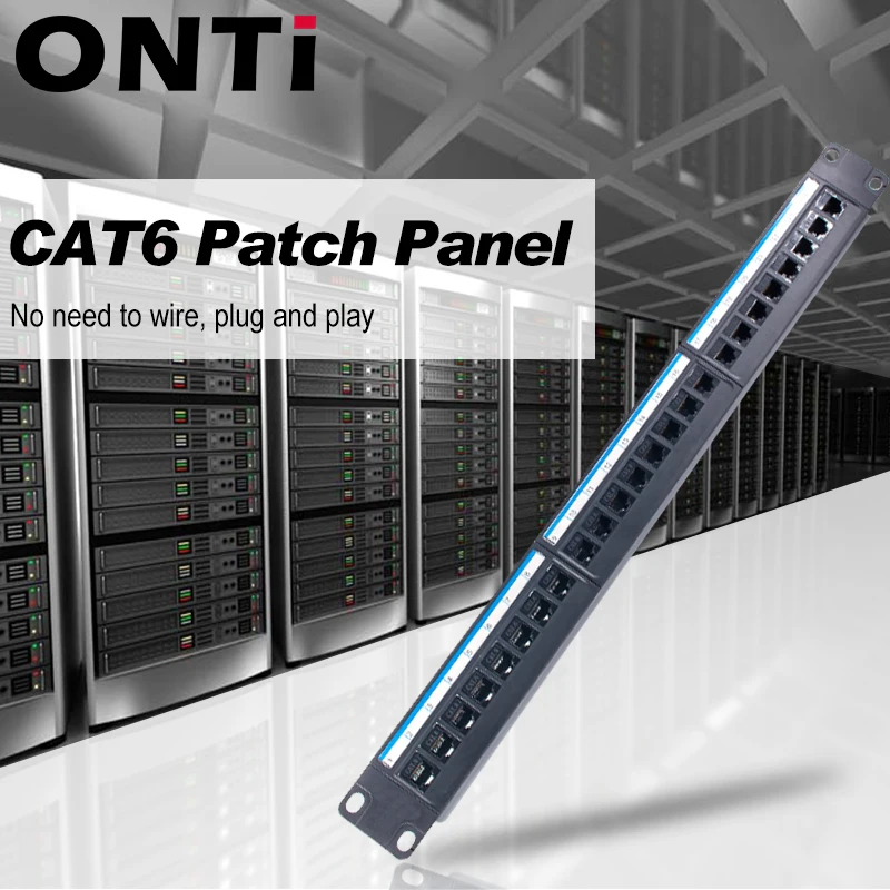 

19in 1U Cabinet Rack Pass-through 24 Port CAT6 Patch Panel RJ45 Network Cable Adapter Keystone Jack Modular Distribution Frame