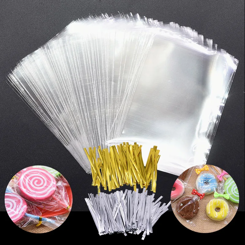 100pcs Transparent Cellophane Bags Clear OPP Plastic Bags Candy Lollipop Cookie Gifts Packaging Bag Party Favor Baking Supplies