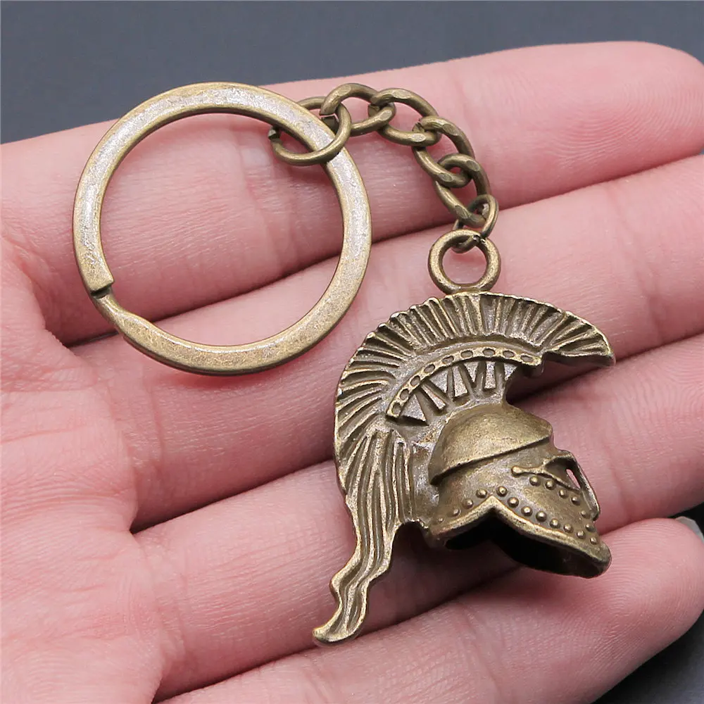 1 Piece Jewelry Car Key Chain Party Gift Keychains 36x28x14mm 3D Retro Roman Soldier Helmet Charms Key Rings