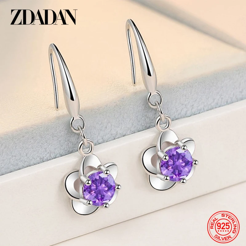 

ZDADAN 2023 New Arrival 925 Sterling Silver Flower Amethyst Earring For Women Fashion Jewelry