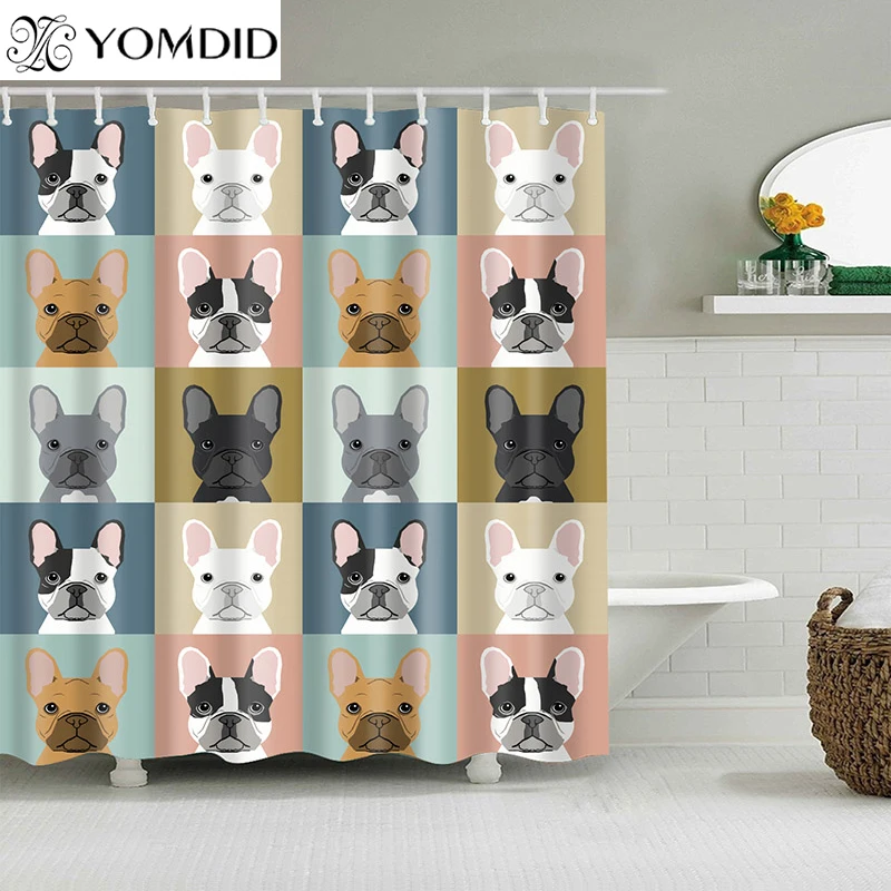 3D Printing Cartoon Bulldog Bath Screens Bathroom Shower Curtain Bath Curtain Christmas Gift Decor Multi-size Shower Curtain