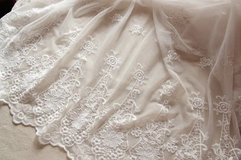 

Beautiful Rose Floral Fabric, Off White Embroidered Mesh Lace, for Girl Dress,Prom Dress, bride dress, Evening Dress