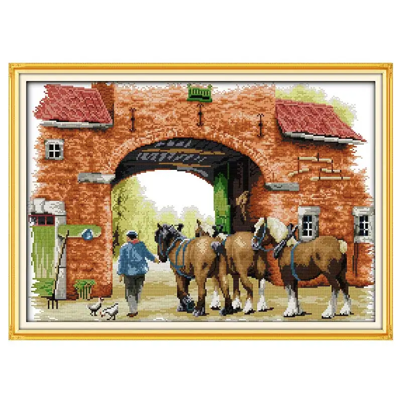 Three Horses Animals Counted Cross Stitch 11CT 14CT Printed Cross Stitch Set Wholesale Cross-stitch Kit Embroidery Needlework