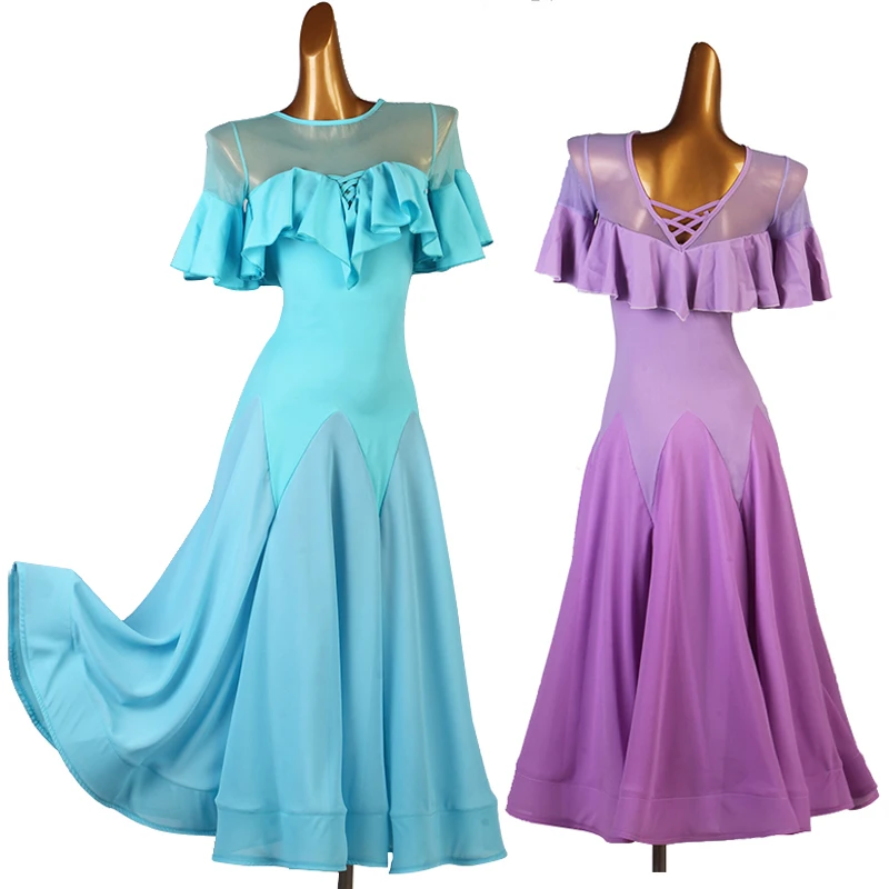 

2021 New Modern Dance Costumes For Women Elegant Blue/Purple Big Swing Waltz Clothes Ballroom Dance Competition Dresses DQL5197