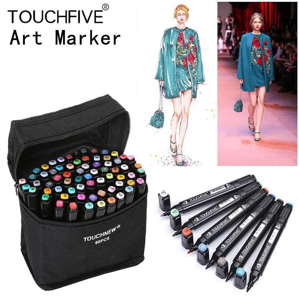 TOUCHFIVE 1 Colors Single Art Markers Brush Pen Sketch Alcohol Based Markers Dual Head Manga Drawing Pens Art Supplies