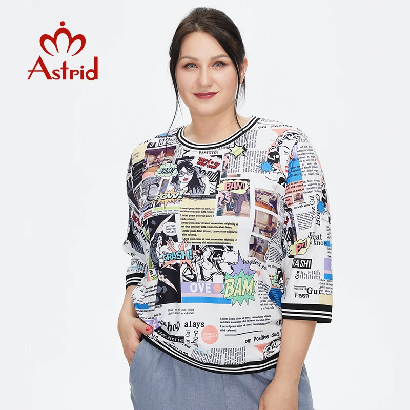 Astrid Women\'s t-shirt 2022 Silk Top Plus size Female Clothing Vintage Fashion Anime Cartoon graphic Print O-neck blouses Trends