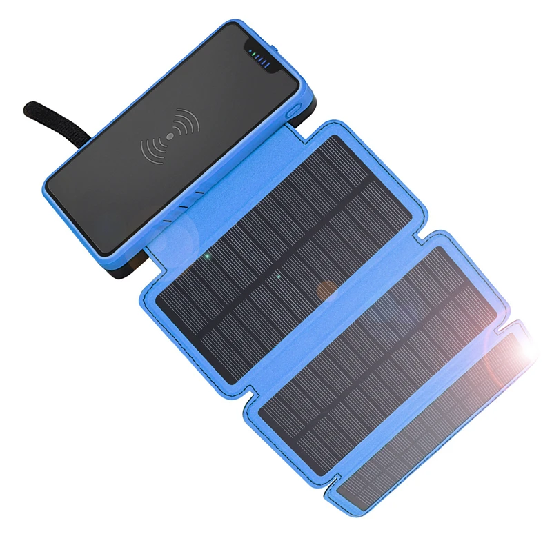 

Qi Wireless Charger 20000mAh Foldable Solar Power Bank Charging for iPhone 15 Waterproof Powerbank LED Flashlight Camping Travel