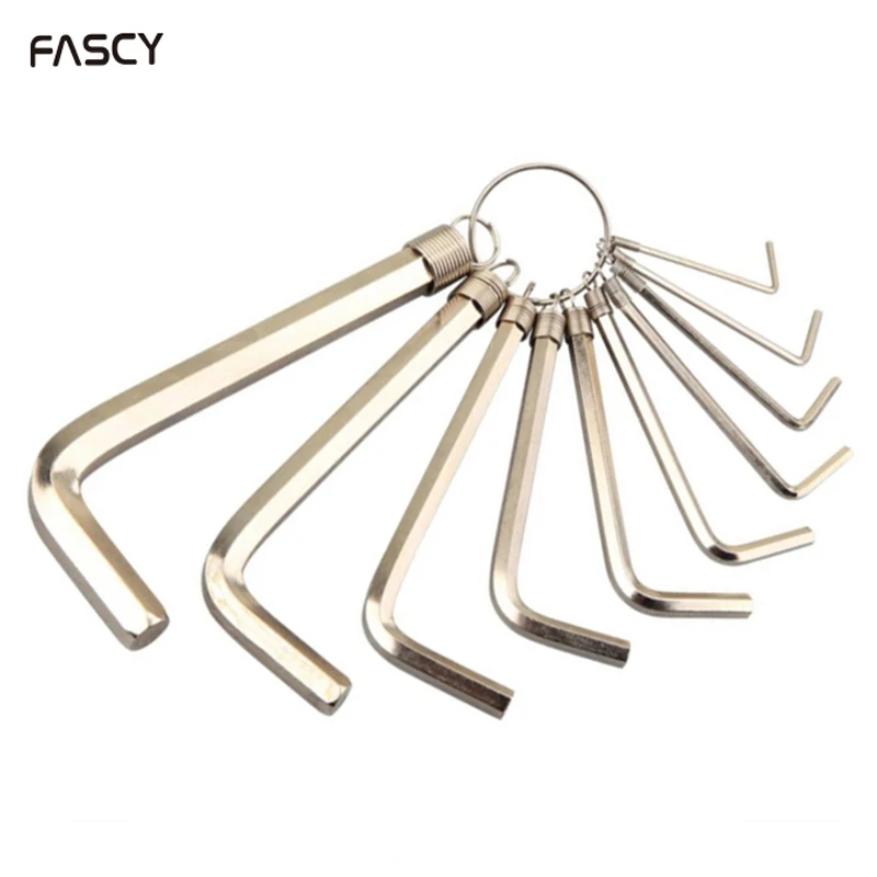 10 PCS Practical Hexagon Key Set Allen Wrench Set 1.5mm 2mm 2.5mm 3mm 4mm 5mm 5.5mm 6mm  8mm 10mm Home Use Tool NI-PLATED