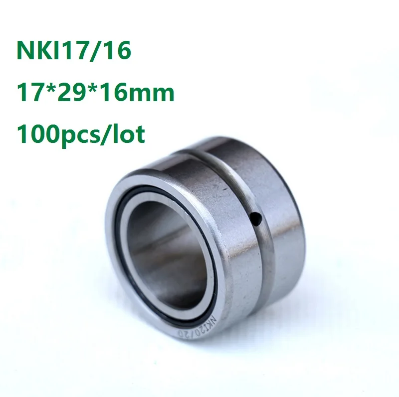 

100pcs/lot NKI17/16 NKI1716 17×29×16mm Heavy duty needle roller bearing Entity needle bearing with inner ring size 17*29*16mm