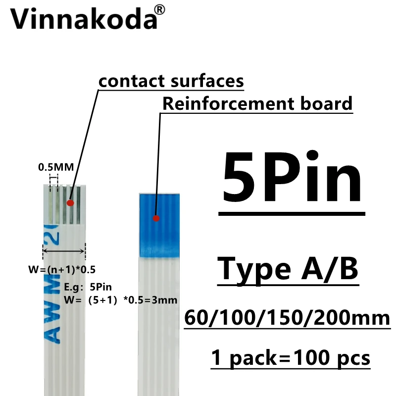 10 pces/100 pces awm 20624 80c 60v VW-1 FFC-0.5MM-5P typea/b 60/100/150/200mm