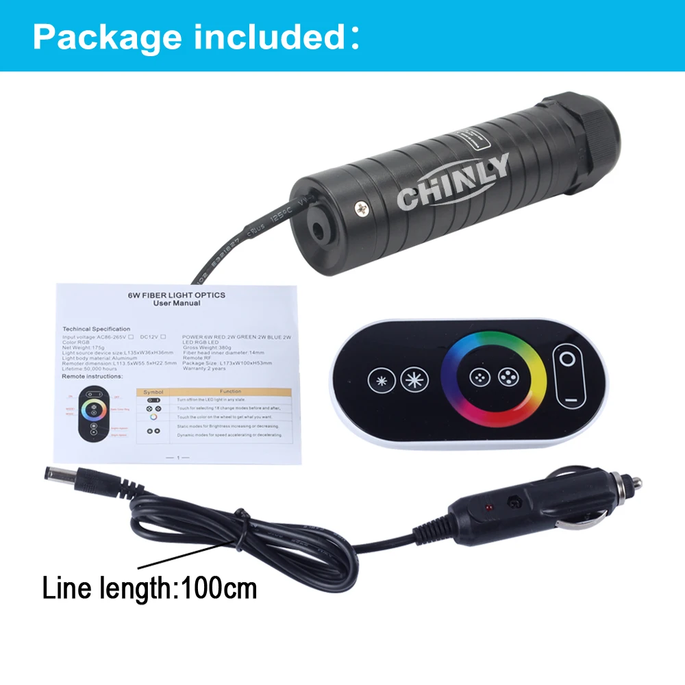 Auto Gebruik DC12V 6W Rgb Touch Remote Led Glasvezel Lichte Motor