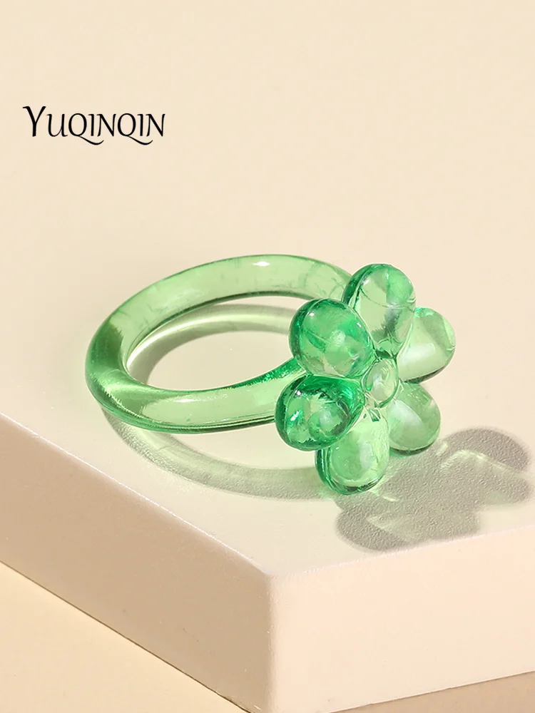 Flower Transparent Acrylic Rings for Women Girl Minimalist Korean Trend Chunky Finger Ring Colorful Simple Fashion Jewelry 2021