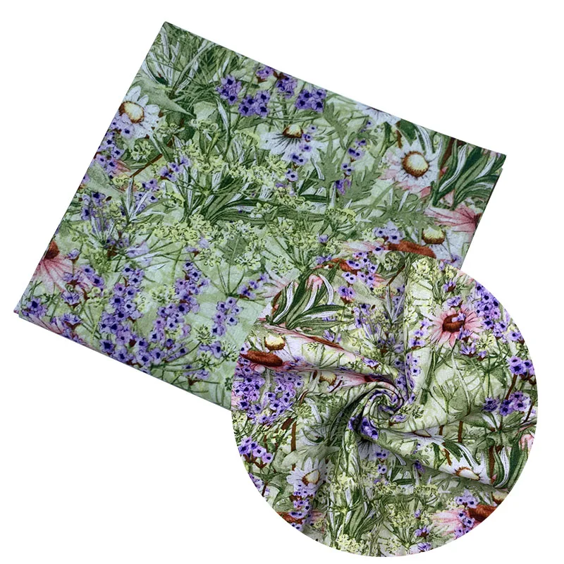 Beautiful Digital Printing 100% Cotton Fabric Green Bottom Lavender Pattern Sewing Material Children Fabric Diy Shirt Clothing