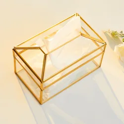 Glass Gold Large Tissue Box Paper Towel Box Drawing Paper Box European Creative Napkin Paper Living Room Tea Table Decor