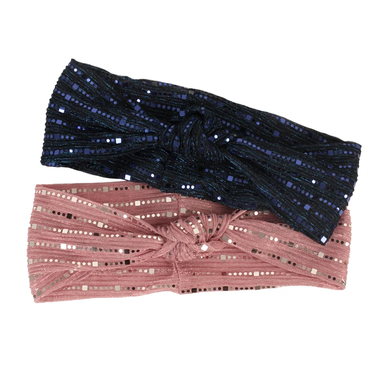Geebro Women Metallic Sequin Soft Elastic Headband Twist Headwear Female Knotted HeadWrap Vintage Hair Bands Accessories