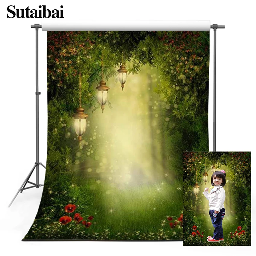 Fairy Spring Floral Backdrop Field Forest Wonderland Flowers Green Grass Kids Birthday Party Decor Portrait Photo Booth Props