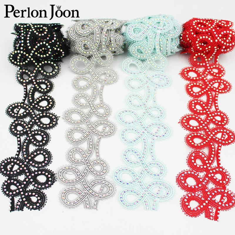 1 Yard 6.5cm Hollow Carved AB Color Rhinestone Lace Skirt DIY Decorative Lace Sewing on Curtain Accessories Webbing Trim HB003