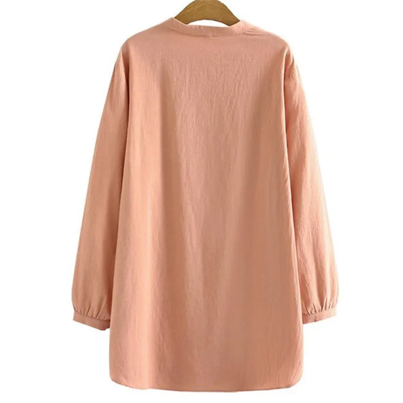 Embroidery T-Shirt Medium Long Long Sleeves Round Collar 2021 Autumn Loose National Wind Cotton Shirt Large Size Women's Dress