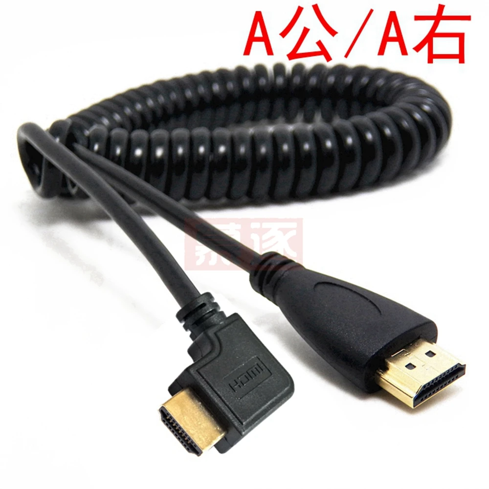 Right & Left Angle Mini HD-compatible & HD & Micro HDTV male to male stretch Spring Curl Flexible Cable V1.4 DSLR 0.5M/1.5M