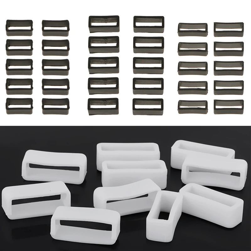 10pcs Silicone Rubber Watch Strap Keeper Holder Hoop Loop Ring Retainer White