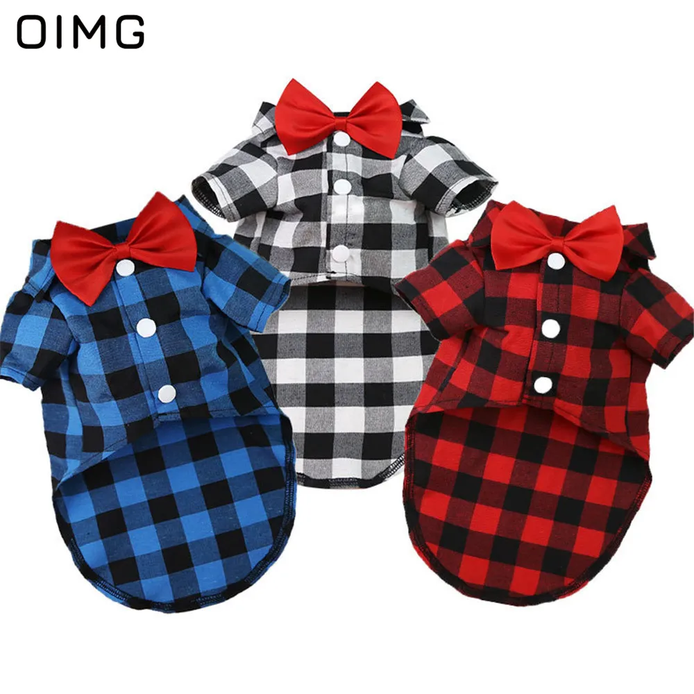 

OIMG Handsome Small Meduim Dogs Grooming Blouse Spitz Pomeranian Schnauzer Plaid Colorblock Dog T-Shirts Necktie Dog Clothes