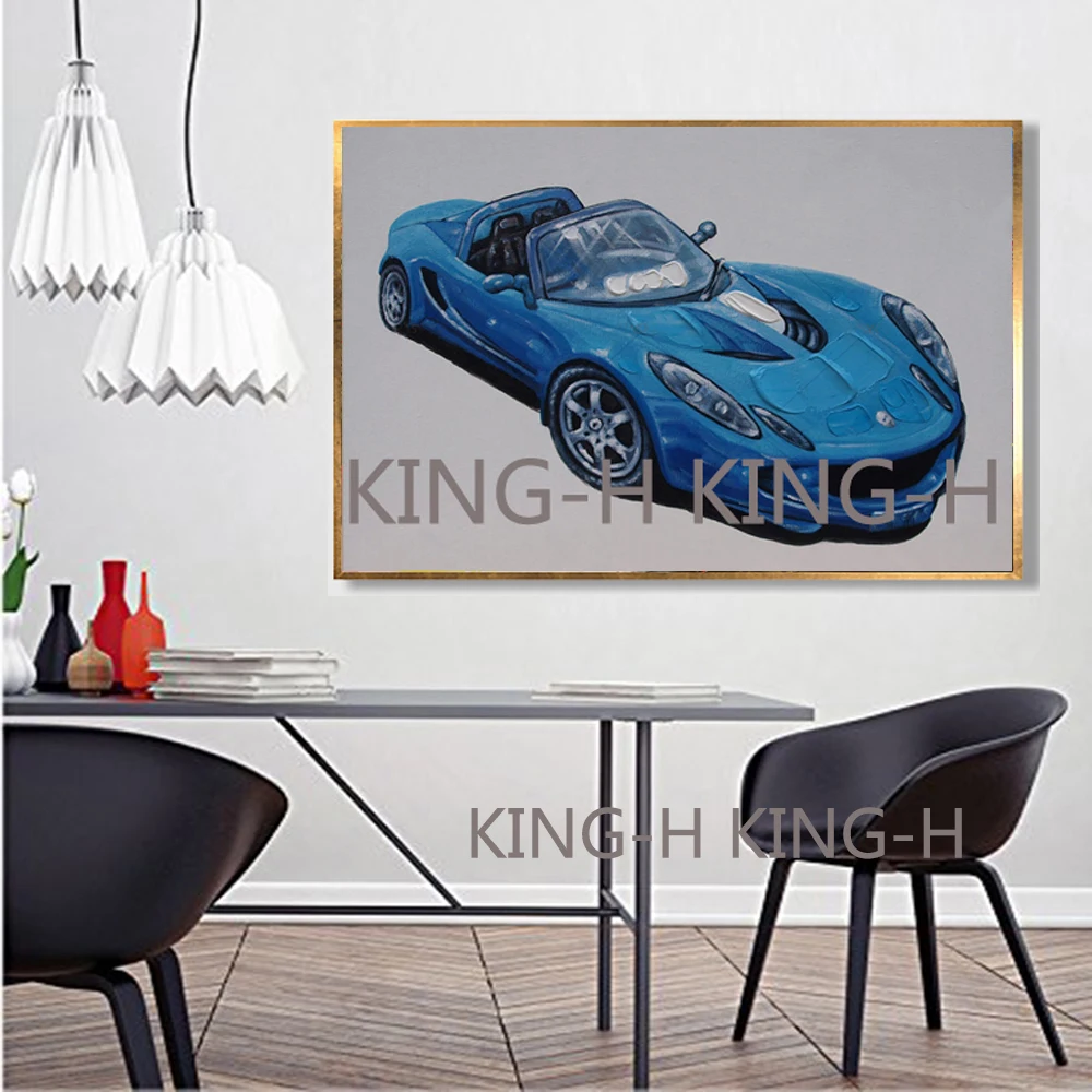 Hand-painted car oil paint the red and blue knife painting creation car family adornment art wall for sale for the sitting room