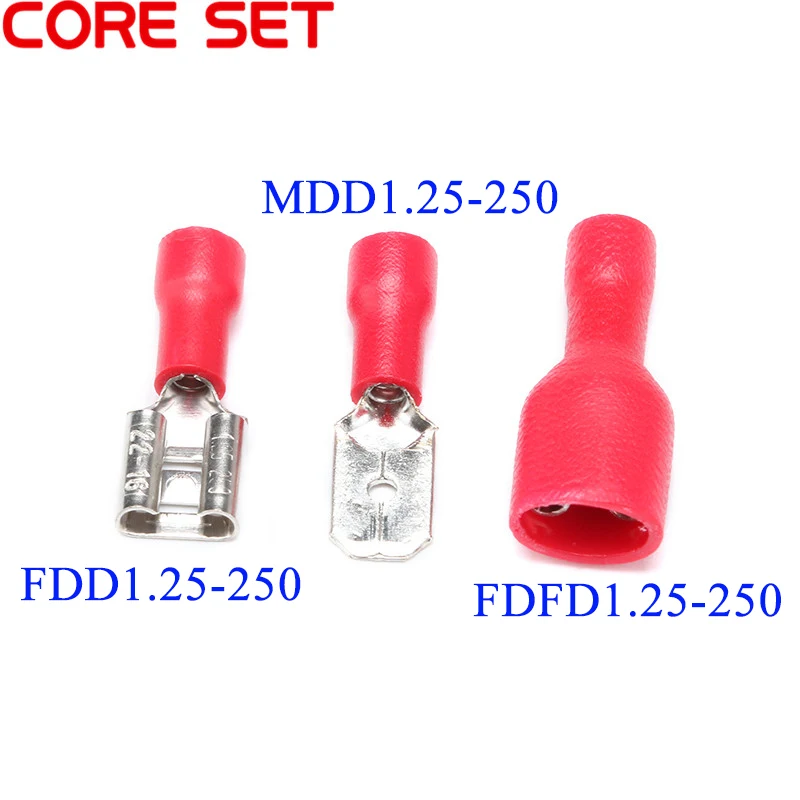 FDD 1.25-250 MDD1.25-250  FDFD1.25-250 6.3mm Female Male Spade Insulated Electrical Crimp Terminal Connectors Wiring Cable Plug