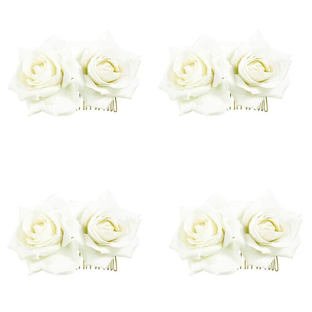 Fairy Rose Flower Hair Clip Women Rose Flower Hair Accessories Wedding Hair Clip Flamenco Dancer-Beige