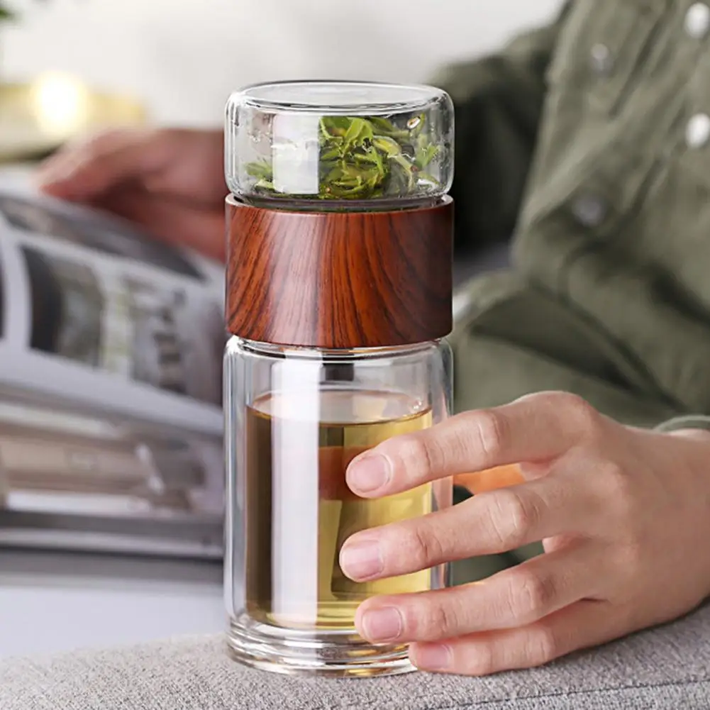 Glass Water Bottle With Tea Infuser Filter Leaf Separation Heat-resisting Plastic Leak-proof for Home Drinkware Kitchen Bar Tool