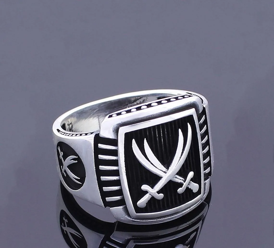 Solid 925 Sterling Silver Zulfiqar Sword English Men's Ring Gemstone Without Special Ring Jewelry Accessory For Men