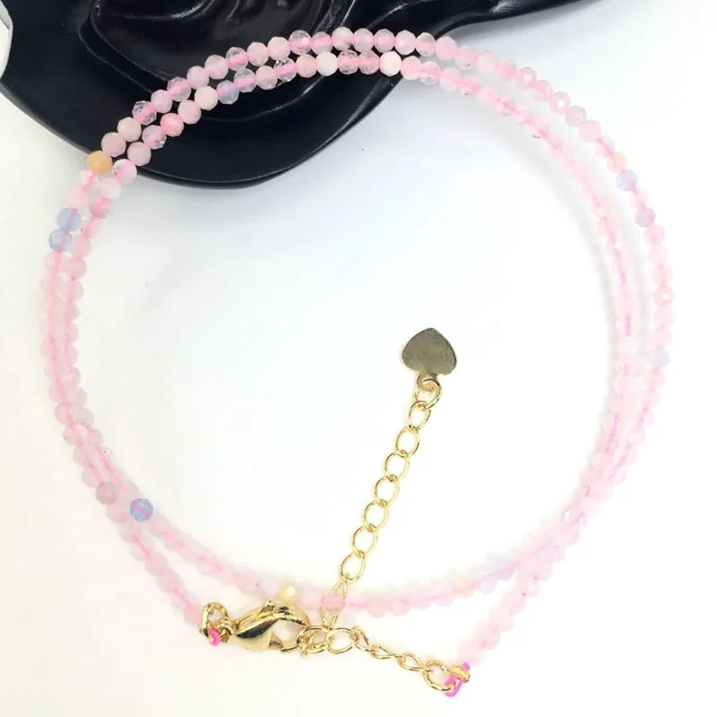 Natürliche Stein Perlen Halsketten 2MM Kleine Größe Facettierte Runde Quarts Turmalin Mini Perlen Halsketten Für Frauen Schmuck Geschenke – Detail 25