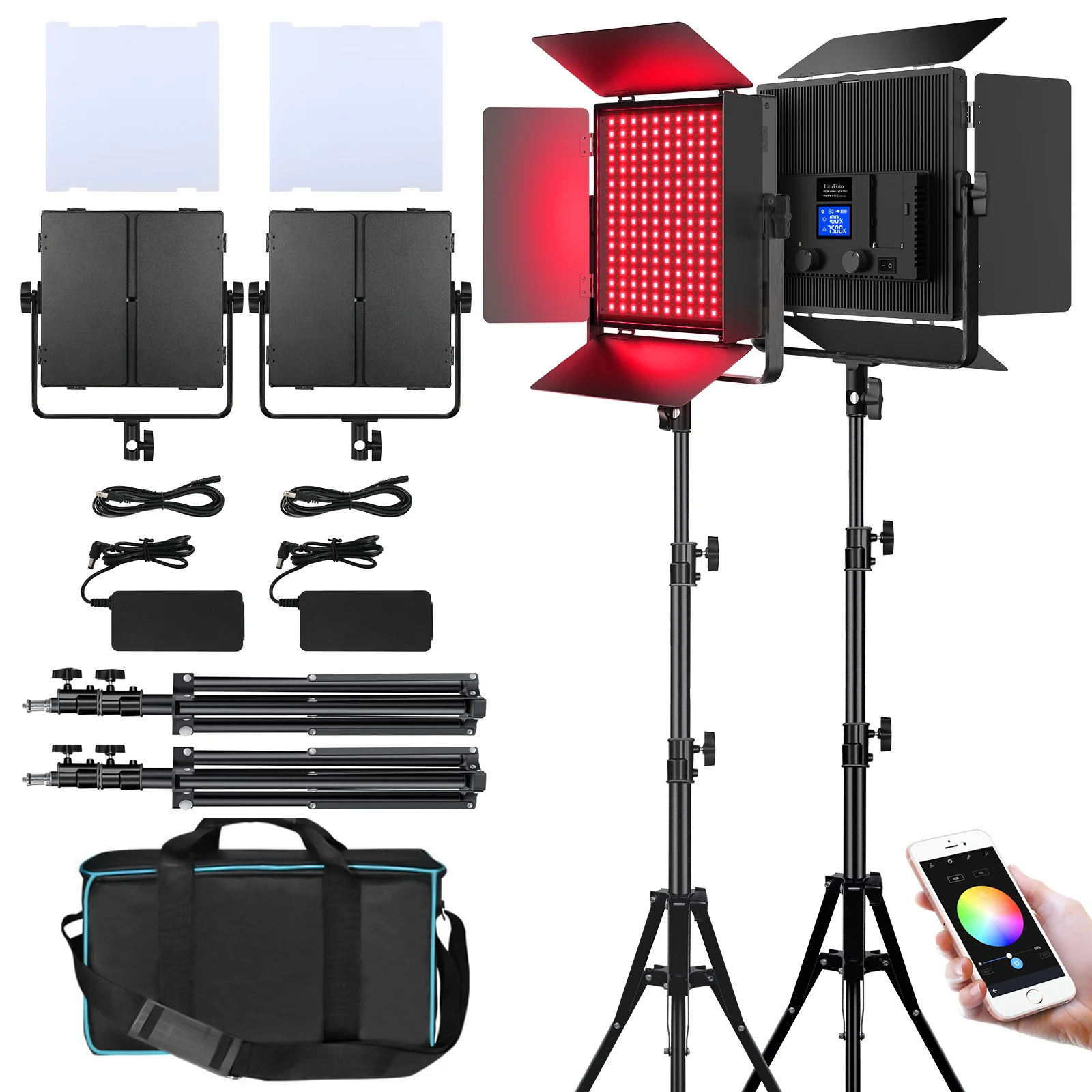 

Photography Lighting Kit R60 2 Packs LED Video Light 60W RGB Studio Lights for Video Recording with APP Control,3200K-7500K, Alu